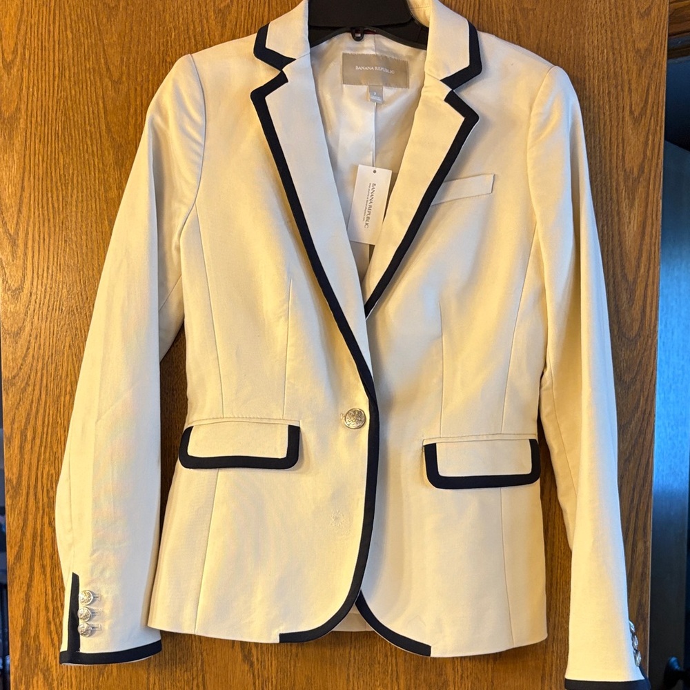 Banana Republic Ivory Blazer with Navy Accents